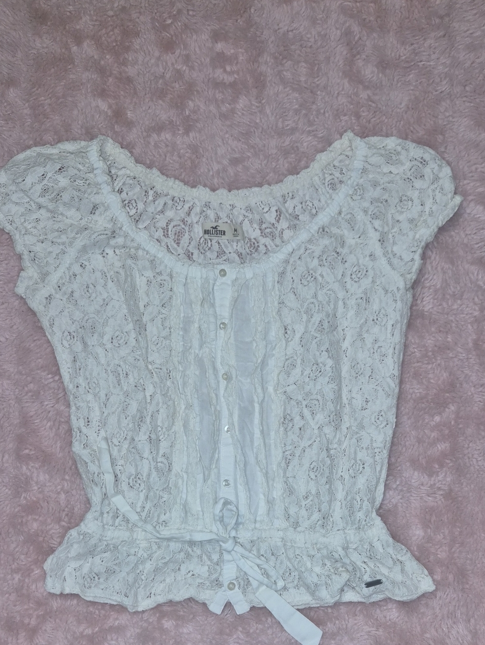 Hollister White Lace Button-Front Peplum Blouse with Tie Waist